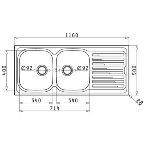 Kích thước chậu rửa bát inox BOSCH AMALTIA (116X50) 2B 1D (LANH)