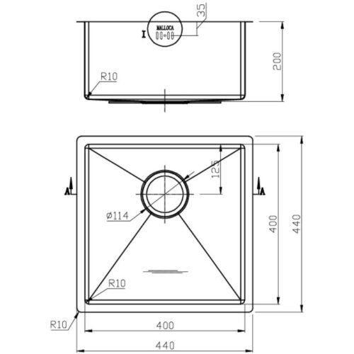 Kích thước chậu rửa chén bát Malloca MS 6044