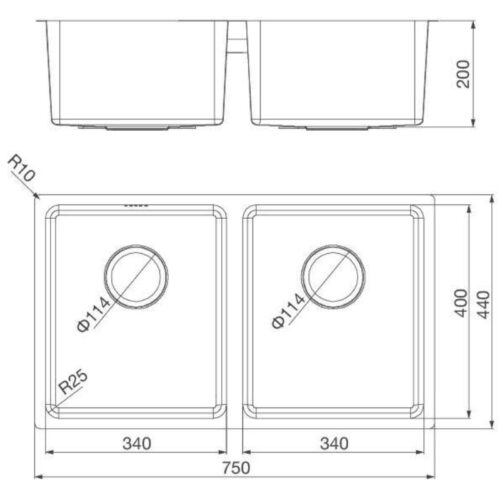 Kích thước chậu rửa chén bát Malloca MS 6075