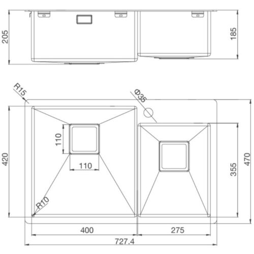 Kích thước chậu rửa chén bát Malloca MS 620T