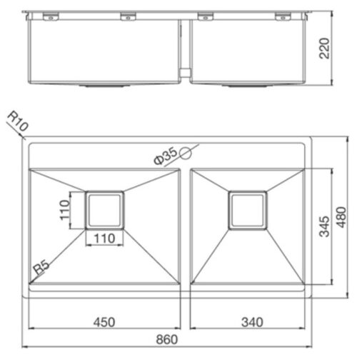 Kích thước chậu rửa chén bát Malloca MS 6304T