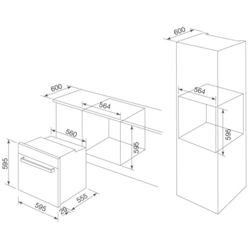 Kích thước lò nướng MALLOCA MOV-65DA (kính đen)