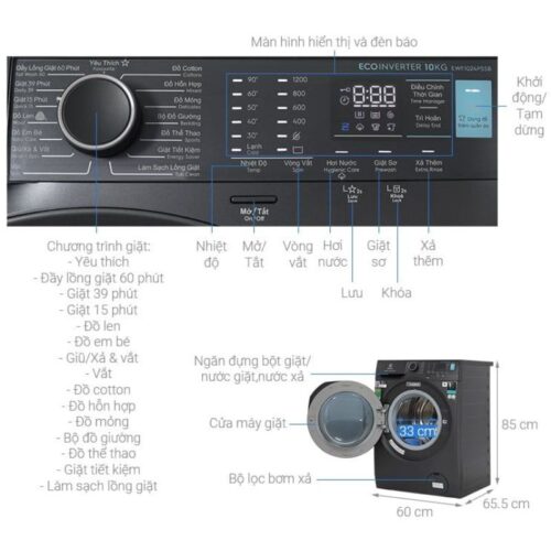 Máy Giặt Electrolux EWF1024P5SB 3 Kích thước máy Giặt Electrolux EWF1024P5SB
