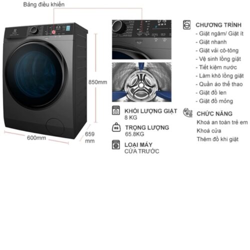 Máy Giặt Electrolux EWF8024P5SB 3 Kích Thước Máy Giặt Electrolux EWF8024P5SB