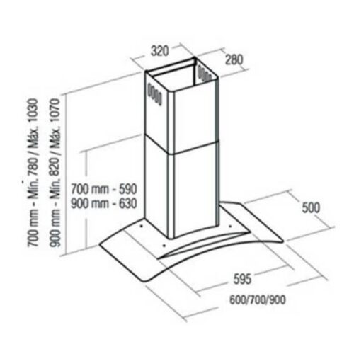 Kích thước máy hút khói khử mùi Cata GAMMA GLASS 60