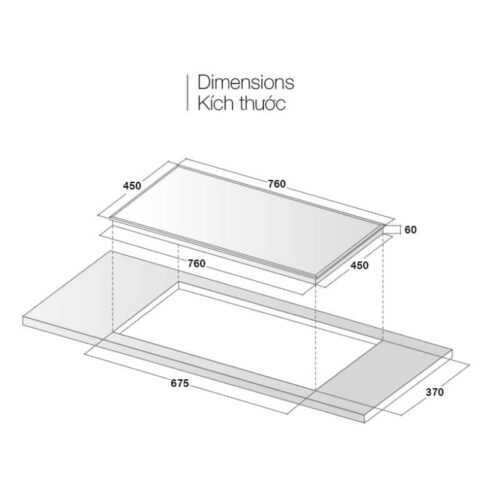 Kích thước bếp từ 2 vùng nấu Eurosun EU-T899G