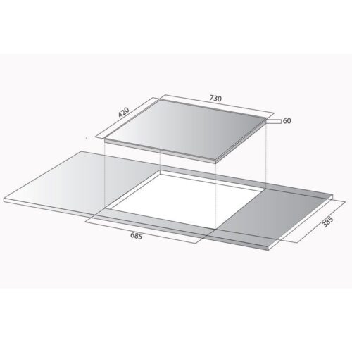 Kích thước Bếp từ 2 vùng nấu Kocher DI-802GE