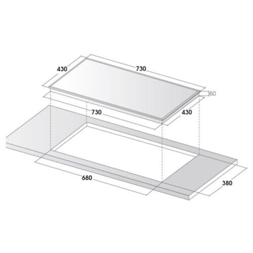 Kích thước Bếp từ 2 vùng nấu Kocher DIB4-888MI