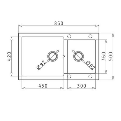 Chậu đá BOSCH PYRAGRANITE ALAZIA (86X50) 1 3/4B 3 Kích thước chậu đá BOSCH PYRAGRANITE ALAZIA (86X50) 1 3/4B