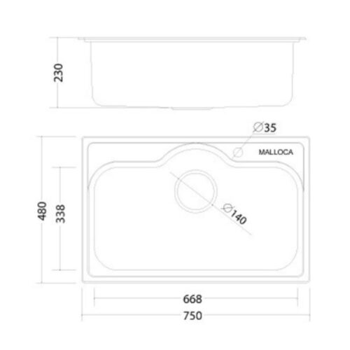 Kích thước chậu rửa bát Malloca MS 1020