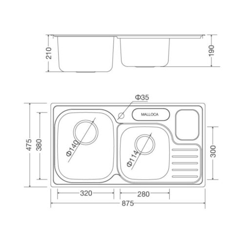 Kích thước chậu rửa bát Malloca MS 1024
