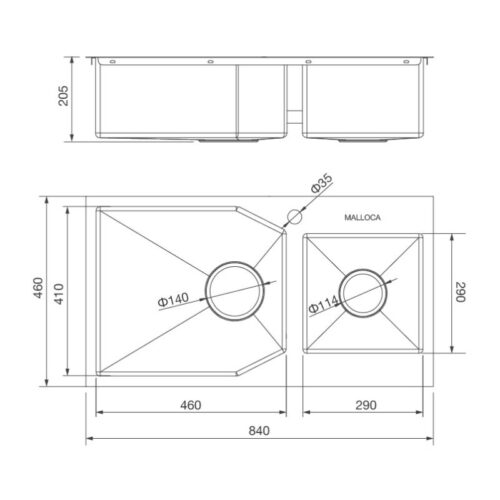 Kích thước chậu rửa bát Malloca MS 610A