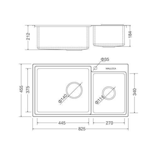 Kích thước chậu rửa bát Malloca MS 8801