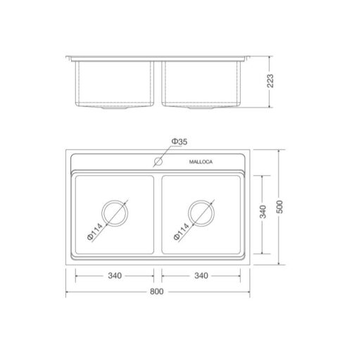 Kích thước chậu rửa bát Malloca MS 8812
