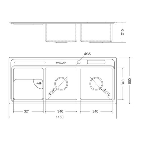 Kích thước chậu rửa bát Malloca MS 8816