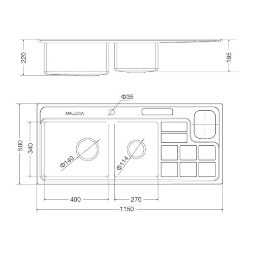 Chậu rửa bát Malloca MS 8817 3 Kích thước chậu rửa bát Malloca MS 8817
