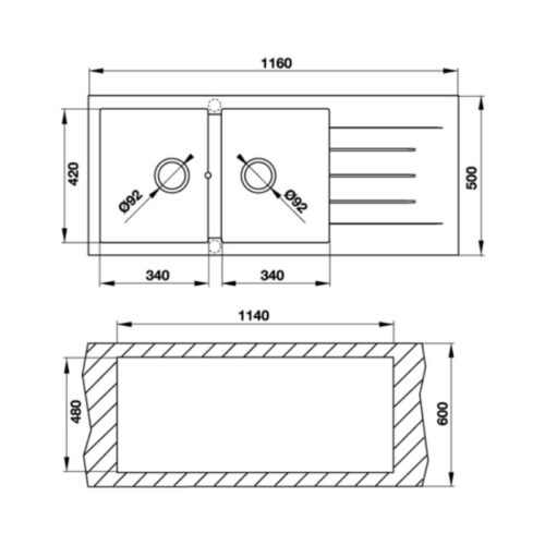 Kích thước chậu rửa chén bát Hafele HS G11650 565.83.341