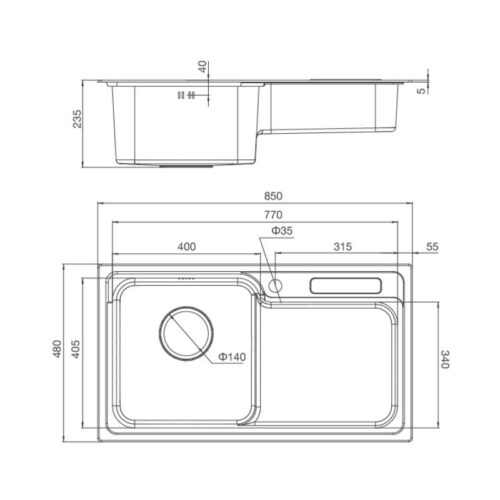 Kích thước chậu rửa chén bát thủ công Malloca MS 1028D