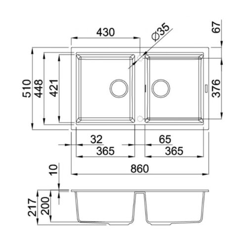 Kích thước chậu rửa đá Granite Malloca màu kem BIANCO G-45062