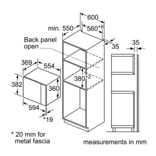 Lò vi sóng Bosch BEL554MS0B Series 6 6 Kích thước Lò vi sóng Bosch BEL554MS0B