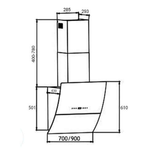 Kích thước máy hút mùi Kocher K-2080E (70cm)