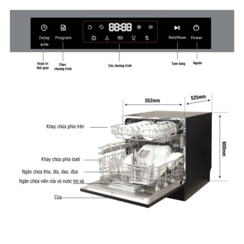 Kích thước máy rửa bát Kocher KDEU-8839