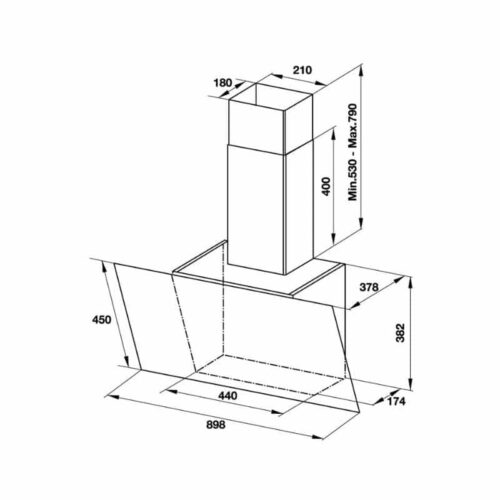 kích thước của máy hút mùi gắn tường Hafele HH-WVG90C 533.89.013