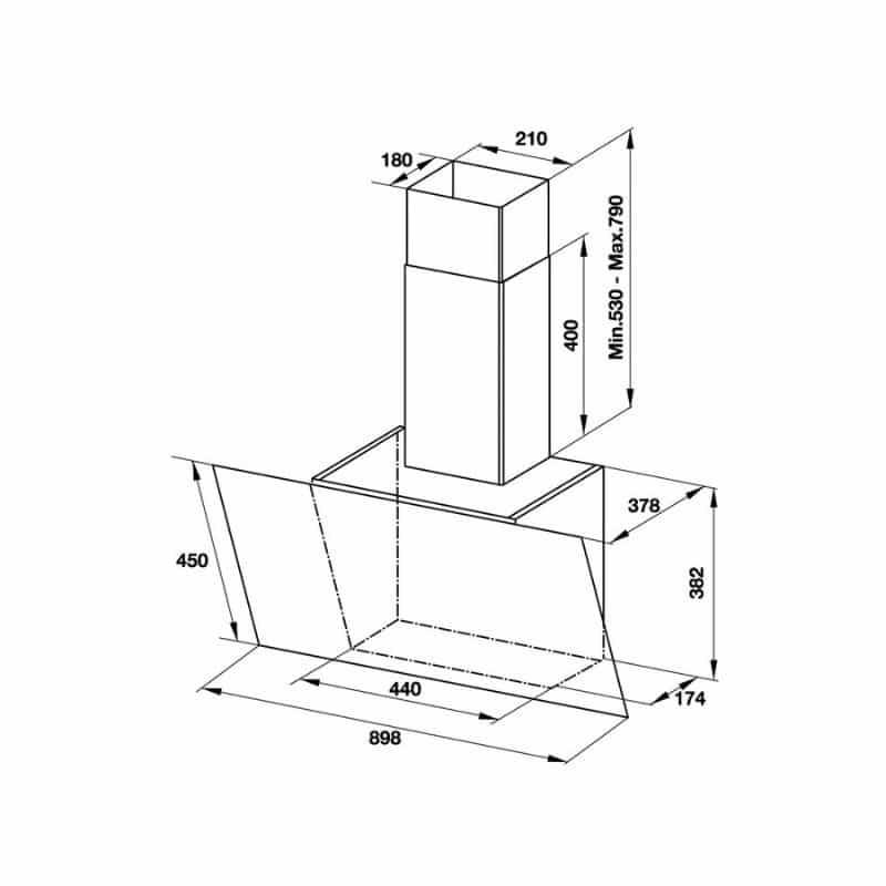 Kích thước máy hút mùi gắn tường Hafele HH-WVG90C 533.89.013