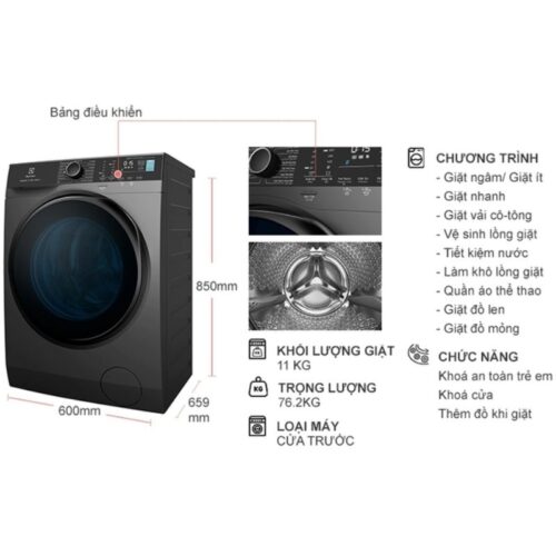 Máy Giặt Electrolux EWF1142R7SB 3 Kích Thước Máy Giặt Electrolux EWF1142R7SB