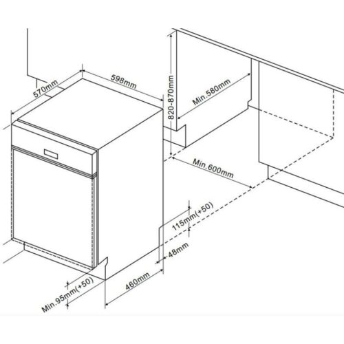 Kích thước máy rửa bát âm bán phần Fagor 3LVF-62BSI