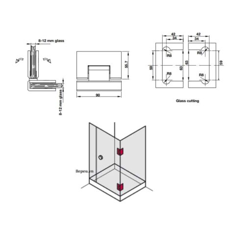 Bản lề kính - kính 90º màu đen Hafele 981.77.907 3 Kích thước của Bản lề kính - kính 90º màu đen Hafele 981.77.907