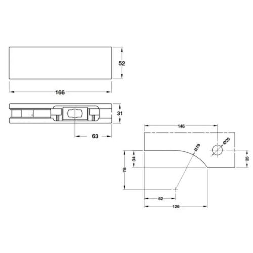 Kẹp kính dưới Inox mờ Hafele 981.50.010 3 Kích thước của Kẹp kính dưới Inox mờ Hafele 981.50.010