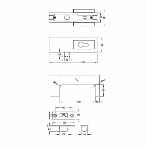 Khóa kẹp chân kính Inox bóng Hafele 981.00.66 3 Kích thước của Khóa kẹp chân kính Inox bóng Hafele 981.00.66