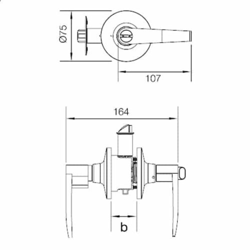 Kích thước của Khóa tay nắm gạt cửa vệ sinh Hafele 489.10.174