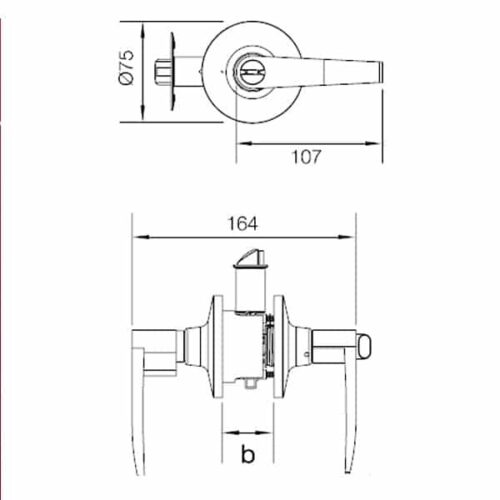 Kích thước của Khóa tay nắm gạt cửa vệ sinh Hafele 489.10.175