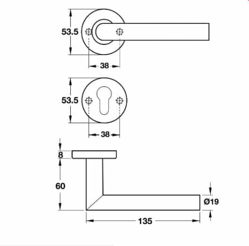 Kích thước của Tay nắm gạt cửa phòng Hafele 903.92.559