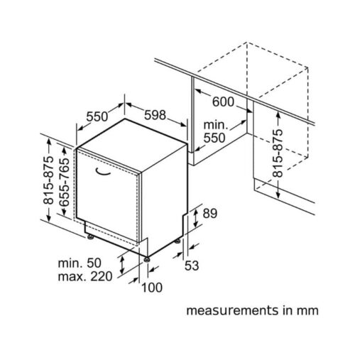 Kích thước lắp máy rửa bát âm tủ Bosch SMH6ZDX00E