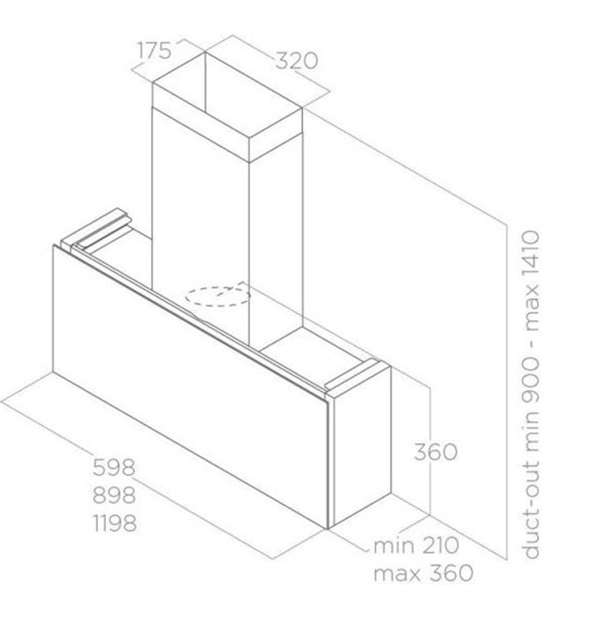 Kích thước máy hút mùi áp tường Elica RULES BL/F/120 PRF0163753