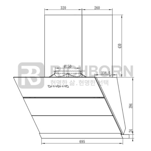 Kích thước máy hút mùi áp tường Richborn RHA70AHMB