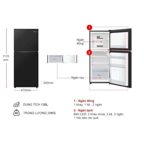 kich thuoc tu lanh 2 canh 130 lit aqua aqr t160fabs