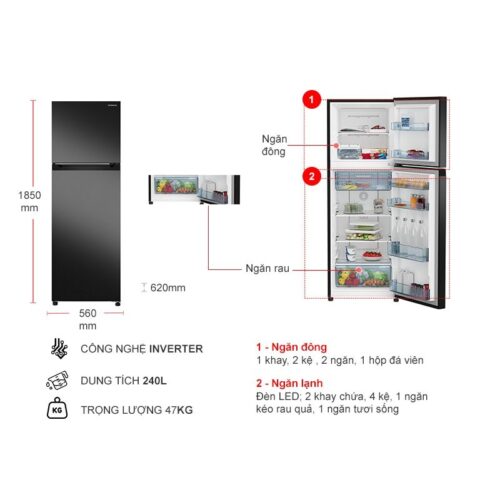 kich thuoc tu lanh 2 canh inverter 240 lit hitachi hrtn5255mfuvn