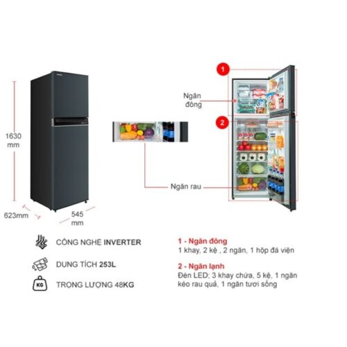 kich thuoc tu lanh 2 canh inverter 253 lit toshiba gr rt329we pmv52