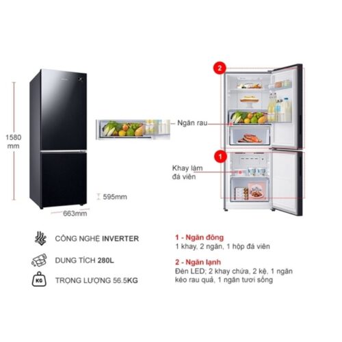 kich thuoc tu lanh 2 canh inverter 280 lit samsung rb27n4010bu