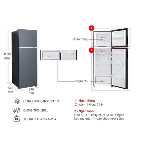kich thuoc tu lanh 2 canh inverter 283 lit aqua aqr t299fasl