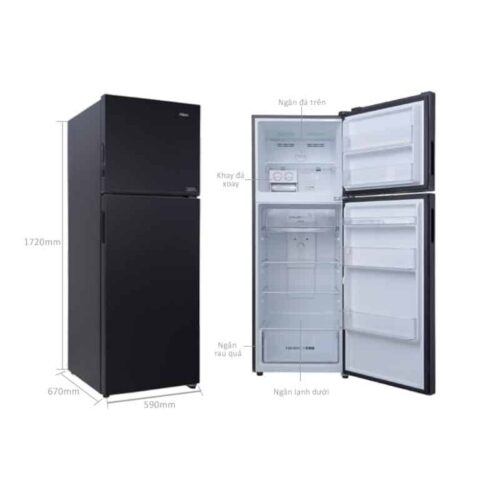 Tủ lạnh 2 cánh ngăn đá trên Inverter 357 lít Aqua AQR-T376FA(FB) 4 kich thuoc tu lanh 2 canh ngan da tren inverter 357 lit aqua aqr t376fa fb