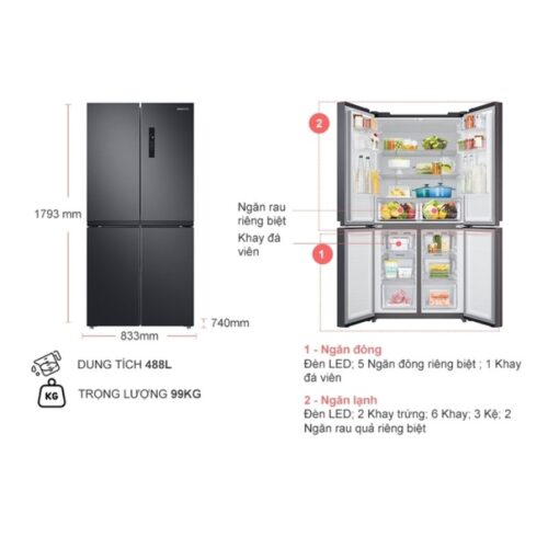 kich thuoc tu lanh 4 canh multi door 488 lit samsung rf48a4000b4 sv