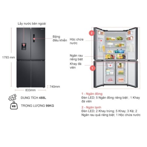 kich thuoc tu lanh 4 canh multi door 488 lit samsung rf48a4010b4 sv