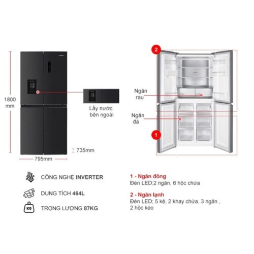 kich thuoc tu lanh 4 canh multi door inverter 464 lit hitachi hr4n7520dswdxvn