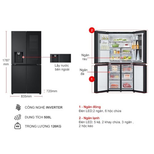 kich thuoc tu lanh 4 canh multi door inverter 508 lit lg lfi50blmai