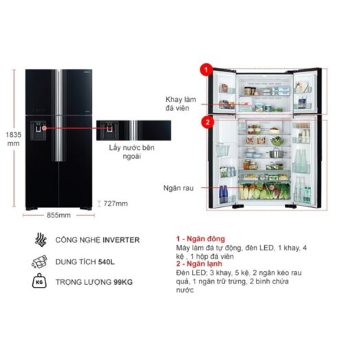 kich thuoc tu lanh 4 canh multi door inverter 540 lit hitachi r fw690pgv7x gbk